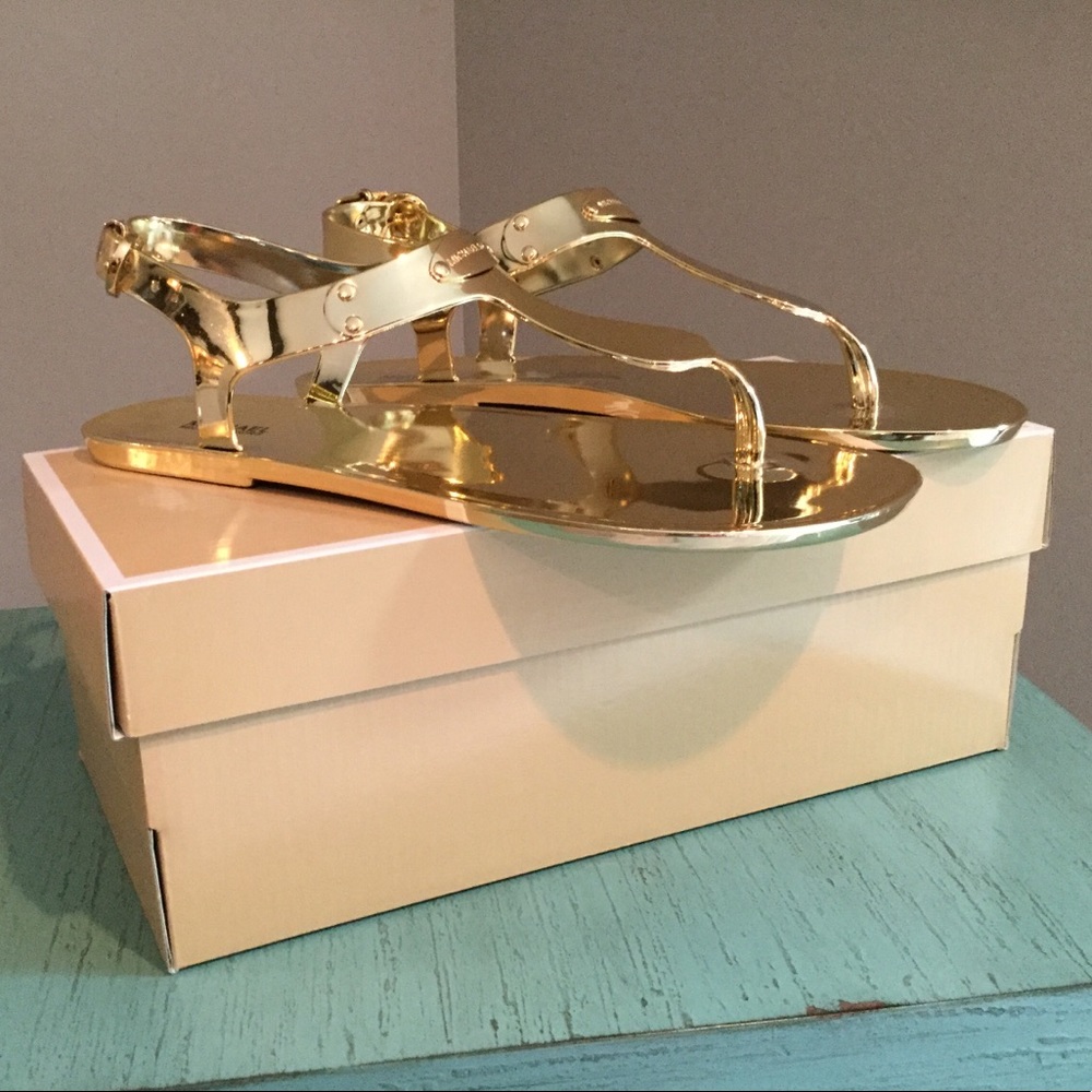 Michael Kors MK Gold Metallic Jelly Sandals. NWT